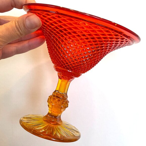 Vintage Diamond Point Waffle Glass Pedestal Candy Dish/Compote - Picture 7 of 9